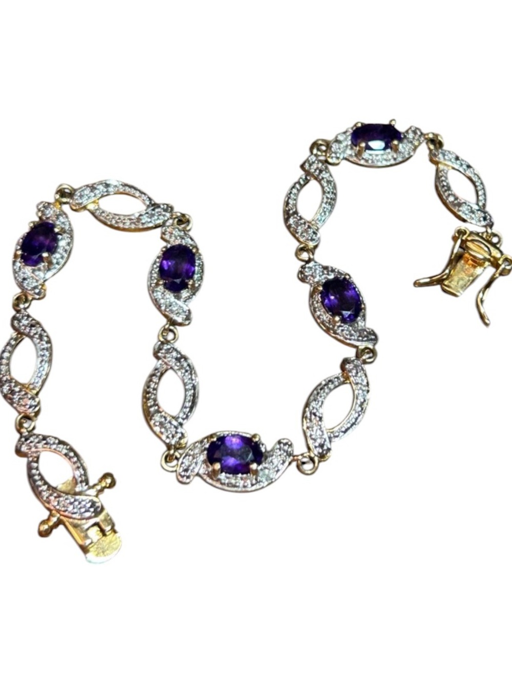Vintage R Simons Gold Over Sterling Amethyst Bracelet 7” 925 Gorgeous